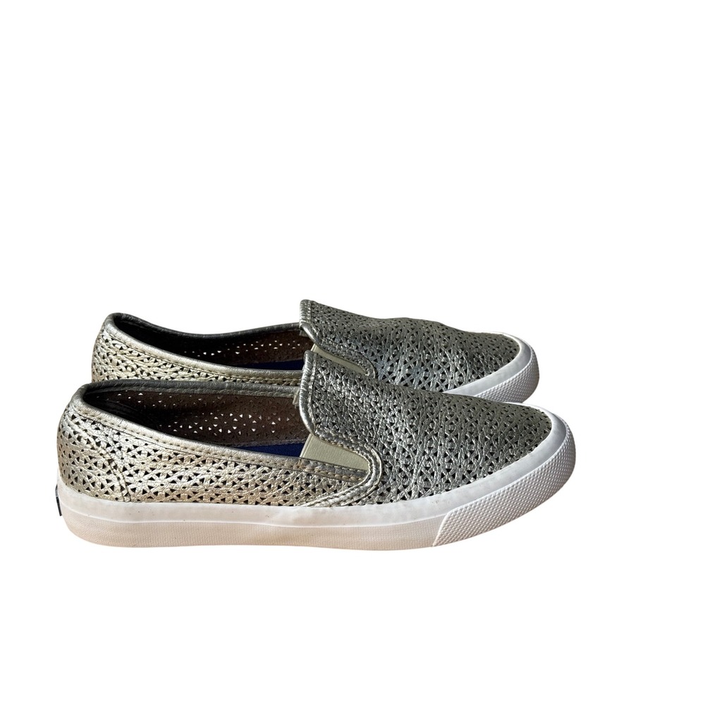 Sperry Crest Vibe Gold Metallic Laser Cut Slip On Sneakers Womens 8M STS80901